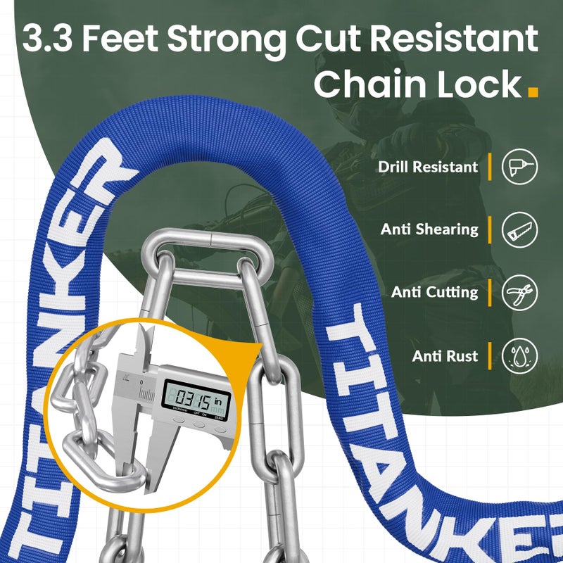 Titanker Bike Lock, 3.3 Feet Heavy Duty Anti-Theft Chain With Key - 8mm Thick Security Lock for Bicycle, Motorcycle, Door, Gate, Fence, Grill (Blue) - Image 2